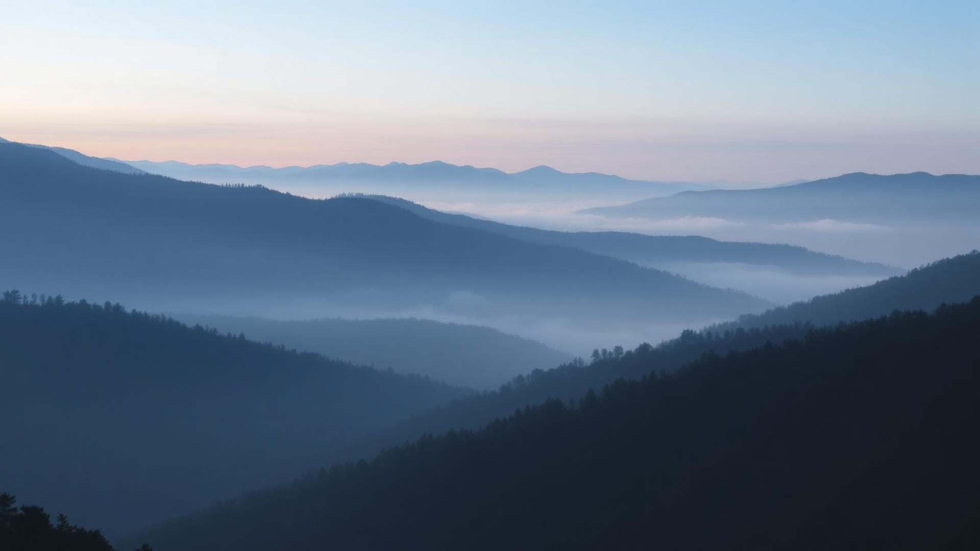 Misty Appalachian ridgelines at dawn